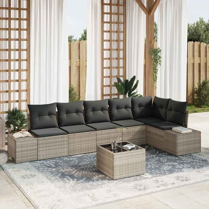 vidaXL Tuin Sofa Set 7 st Lichtgrijs poly rattan