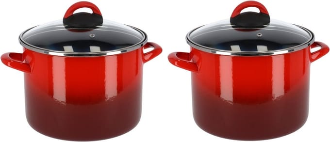 Kookpan/soeppan - Set van 2x stuks - rood - glazen deksel - D20 cm - 4,8 liter - RVS - pannen
