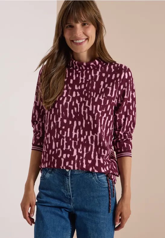 Shirt met lange mouwen, opstaande kraag en print