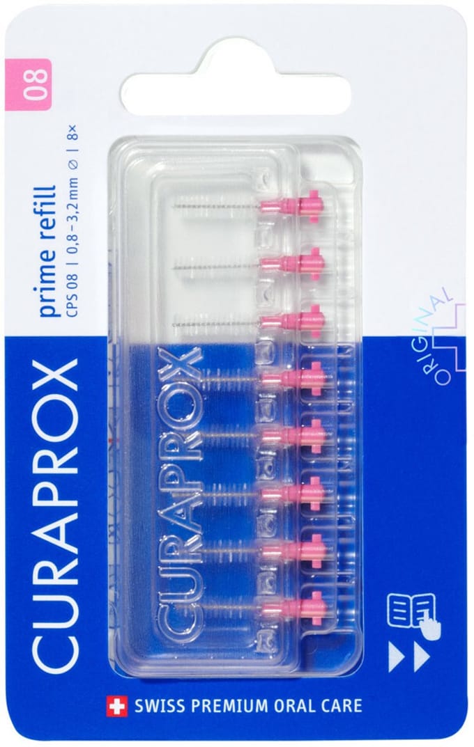 3x Curaprox Interdentale Rager Prime Navulling CPS 08 Roze 3,2mm 8 stuks