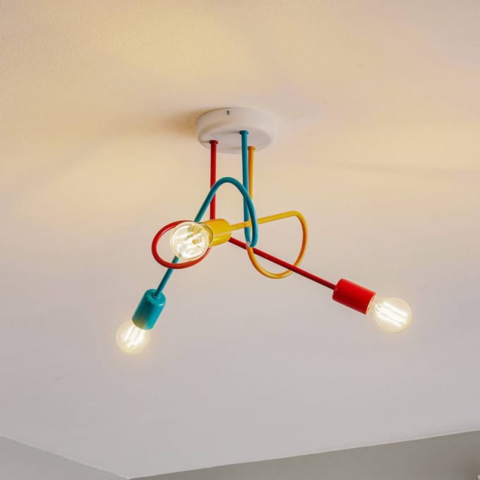 HELAM Oxford plafondlamp 3-lamps oranje/rood/turkoois
