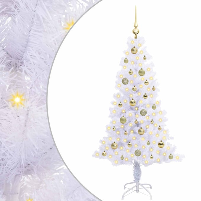 vidaXL - Kunstkerstboom - met - 150 - LED - Wit - 150 - cm - PVC - en - Staal