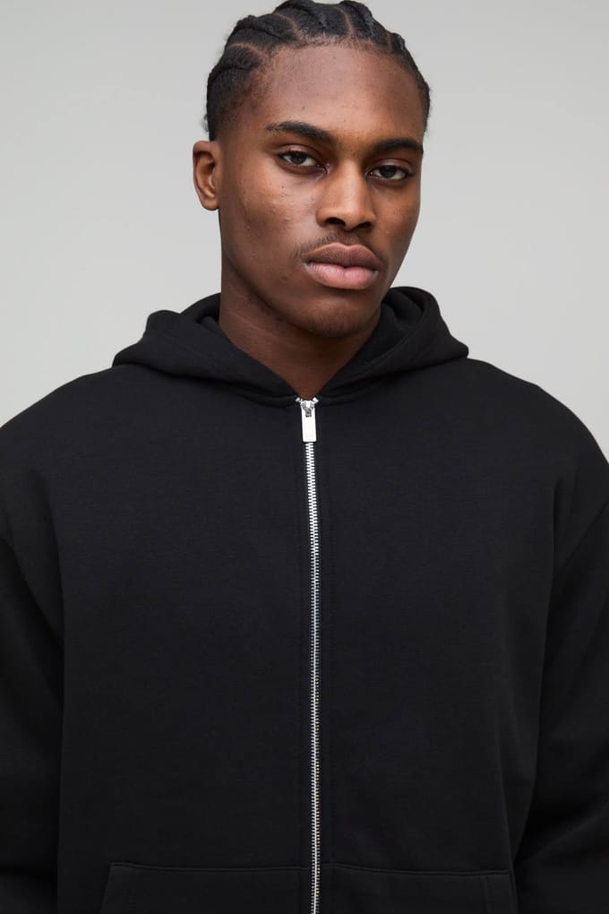Essential Oversized Zip Through Hoodie | Black | Size Medium