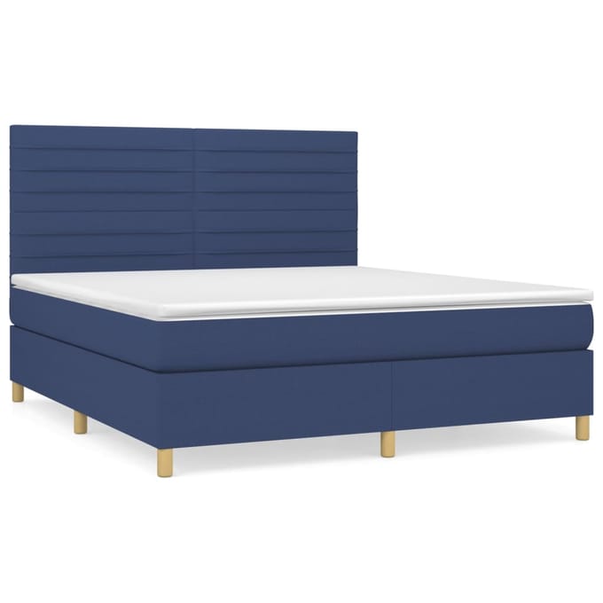 vidaXL - Boxspring - met - matras - stof - blauw - 180x200 - cm