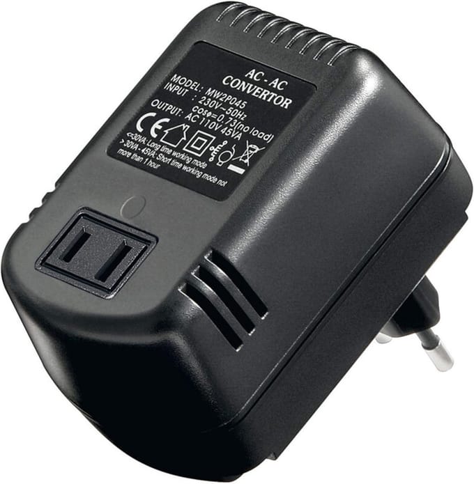 Spanningstransformator 110 V op 230 V, 45 W, AC/AC, Zwart