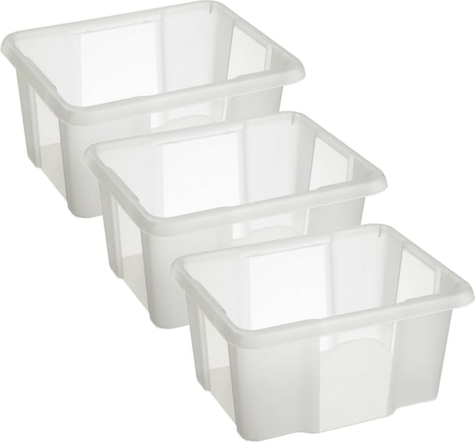 Sunware Opslagbox Nesta - 3x - kunststof - 24L - transparant - 42 x 33 x 22 cm - stapelbaar