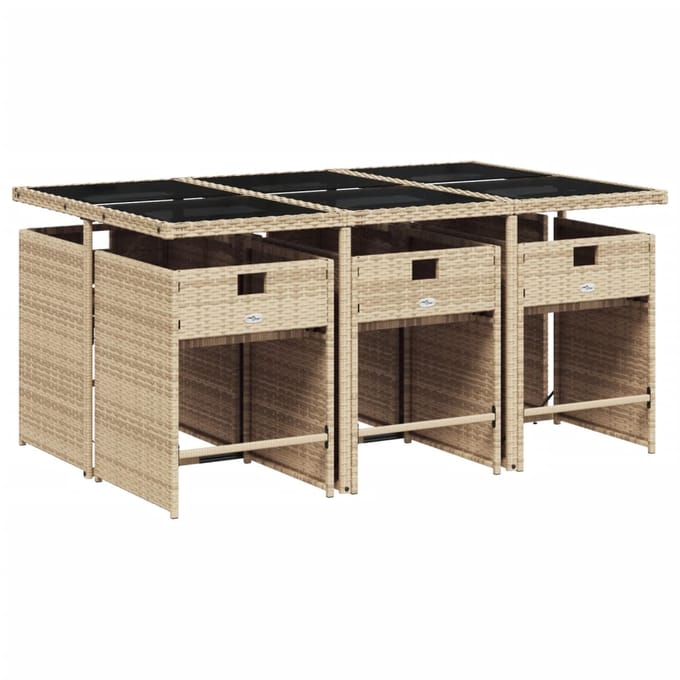 vidaXL - 7-delige - Tuinset - met - kussens - poly - rattan - gemengd - beige