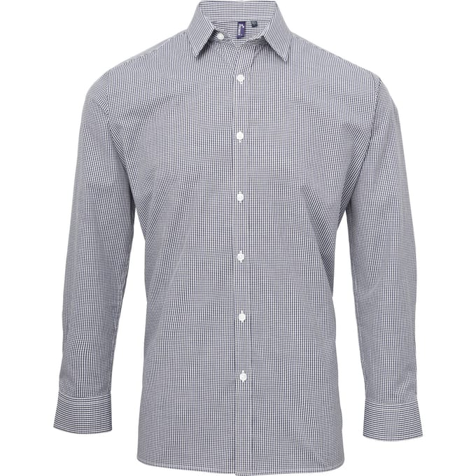 Premier Herenmicrocheck shirt met lange mouwen (Marine / Wit)