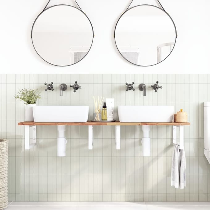vidaXL - Badkamer - wandschap - staal - en - massief - acaciahout