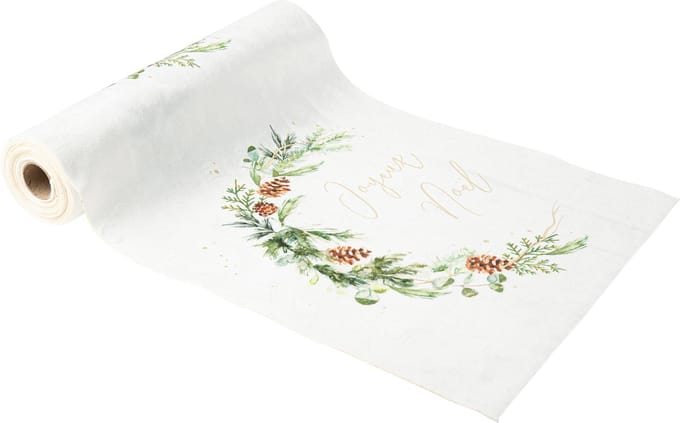 ARTYFETES - Tafelkleed Betoverd Bos wit fluweel 28cm x 3m Vrolijk Kerstfeest