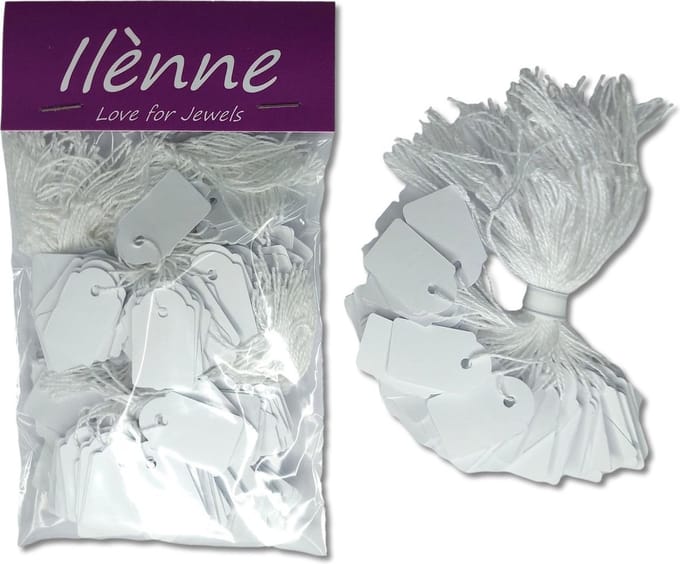 Ilènne - Kleine prijskaartjes met koord - 18x29 mm - 200 stuks - Wit - prijslabels