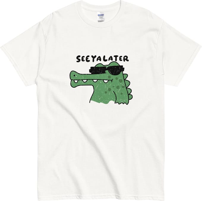 Grappig Alligator T Shirt Dames Heren - See Ya Later Design - Grunge - Wit - XL
