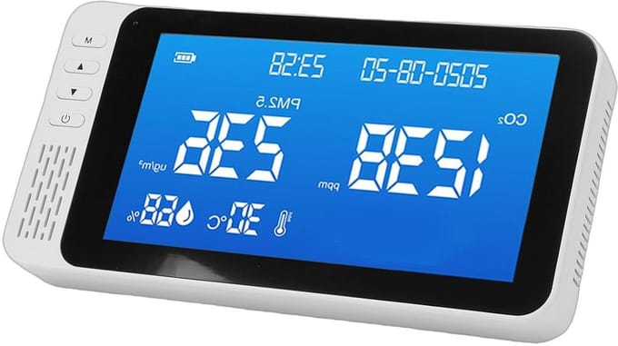 Luchtkwaliteitsmeter - CO2 meter - Binnenmilieu Controleren - 6-in-1 Functies - 29 x 15 x 4 cm - Wit