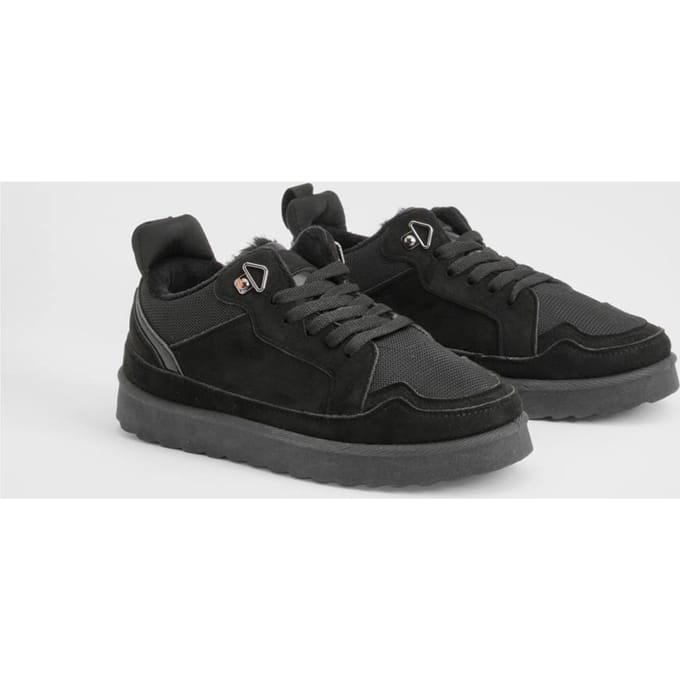boohoo Dames Nepbont gevoerde lage sneakers | Black | Maat: 3
