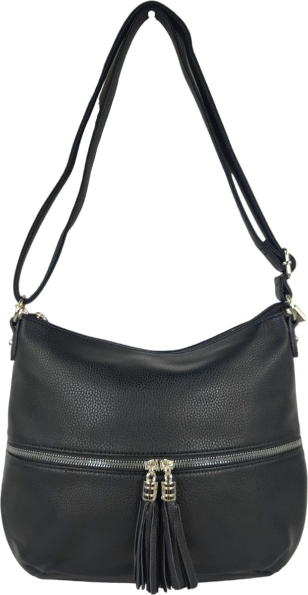 Flora&Co - schoudertas/crossbody tas - zwart- instelbare draagriem