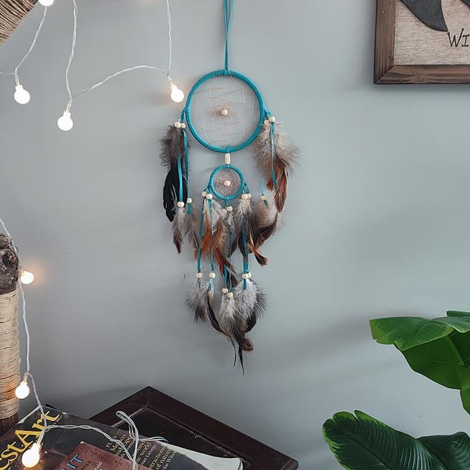 Attrape-rêves avec plumes brunes - Accessoires de chambre à coucher attrape-rêves suspendus au mur - Attrape-rêves à carillon éolien gray