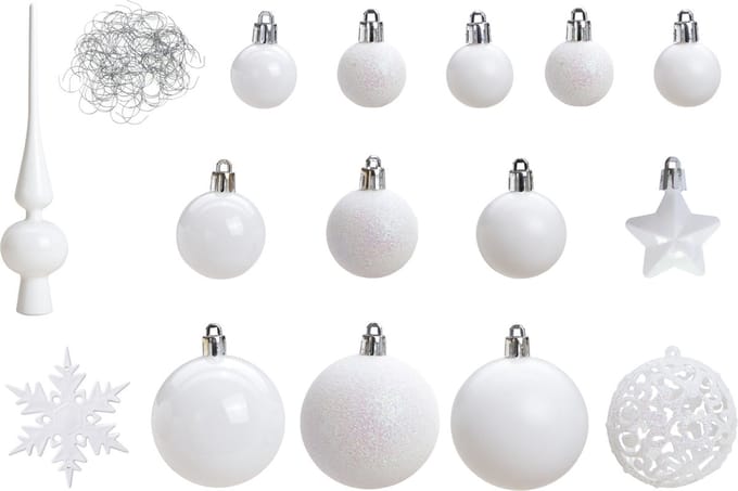 Kerstballen Set 110x stuks - kunststof - wit - met piek - 3-6 cm