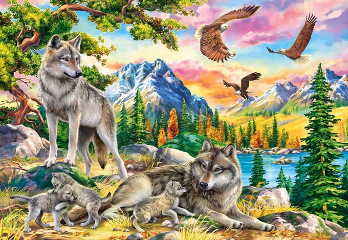 Castorland puzzel legpuzzel Wolfsfamilie en adelaars - 1000 stukjes.