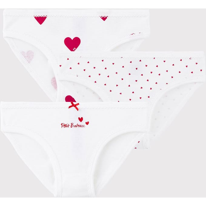 Petit Bateau Maat 116  Set van 3 katoenen meisjesslips met hartjes Meisjes Onderbroek - Wit/Rood + Wit/Rood + Wit