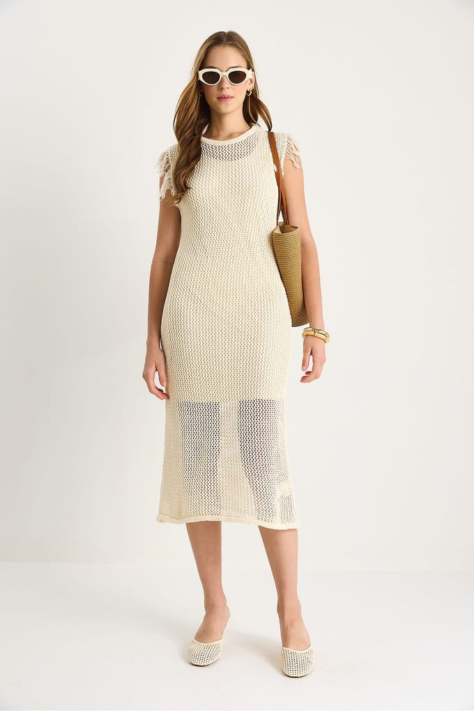 Gestructureerde Midi-jurk met Ruffle-detail