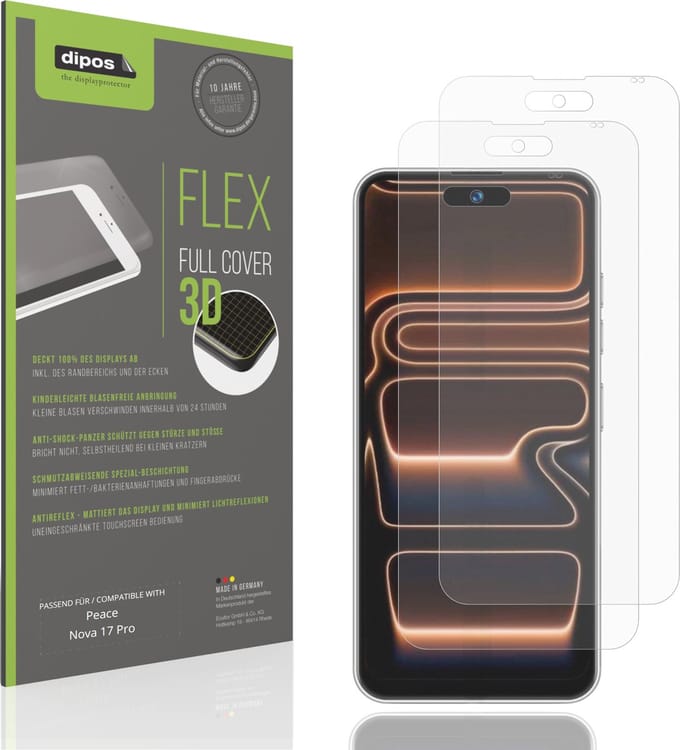 dipos FLEX – 2x Matte Screenprotector geschikt voor Peace Nova 17 Pro | Volledige Schermbescherming | Case-Friendly
