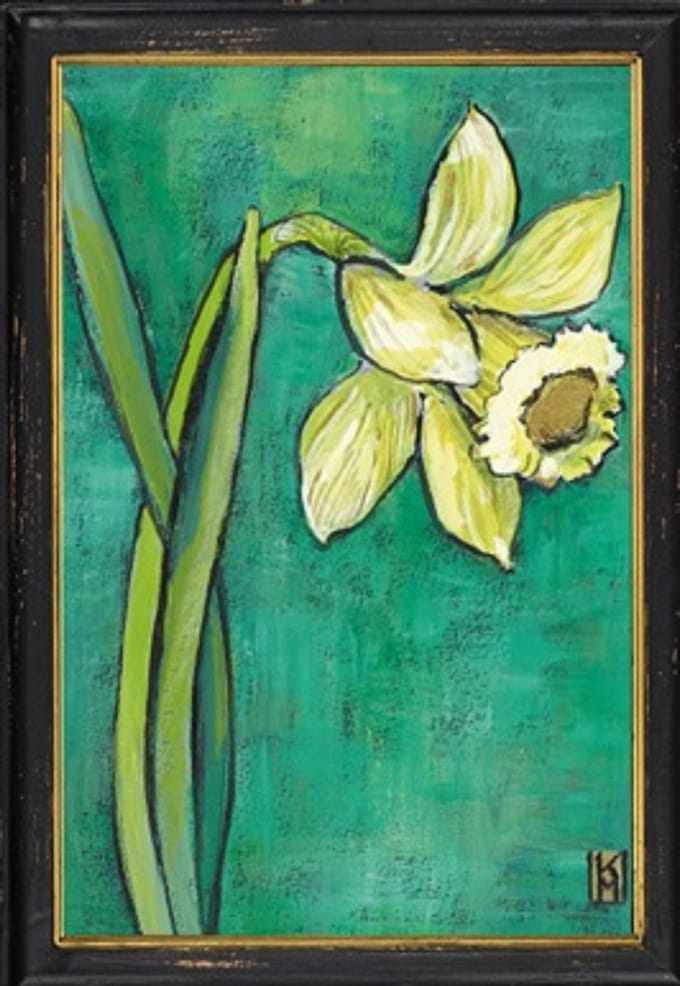 Lijstje hout zwart Trompet narcis, 34x23,5cm
