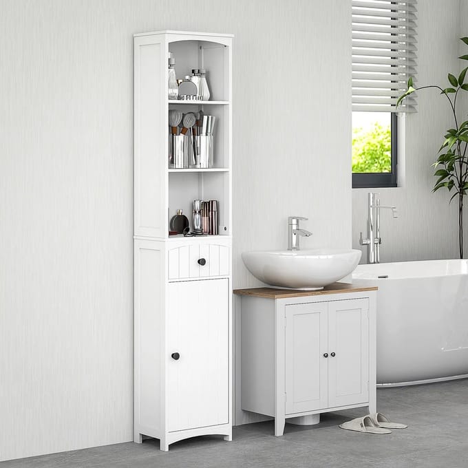 Pugsdrly Badkamermeubel met 3 legplanken 1 lade robuust MDF wit