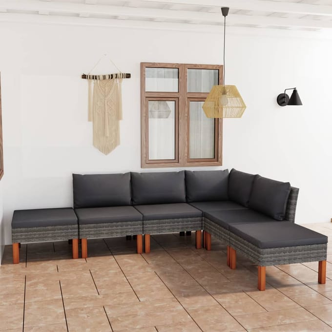 vidaXL - 6-delige - Loungeset - met - kussens - poly - rattan - grijs
