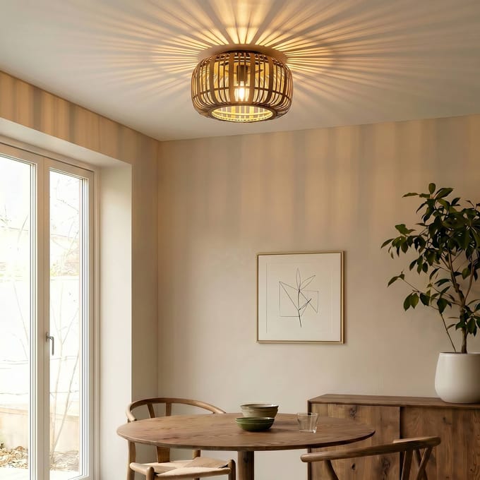 Lindby - plafondlamp hout - 1licht - Hout, metaal - H: 23.8 cm - E27 - natuur