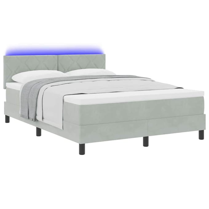 vidaXL - LED - Box - Spring - Bed - Lichtgrijs - 140 - x - 190 - cm - Fluweel