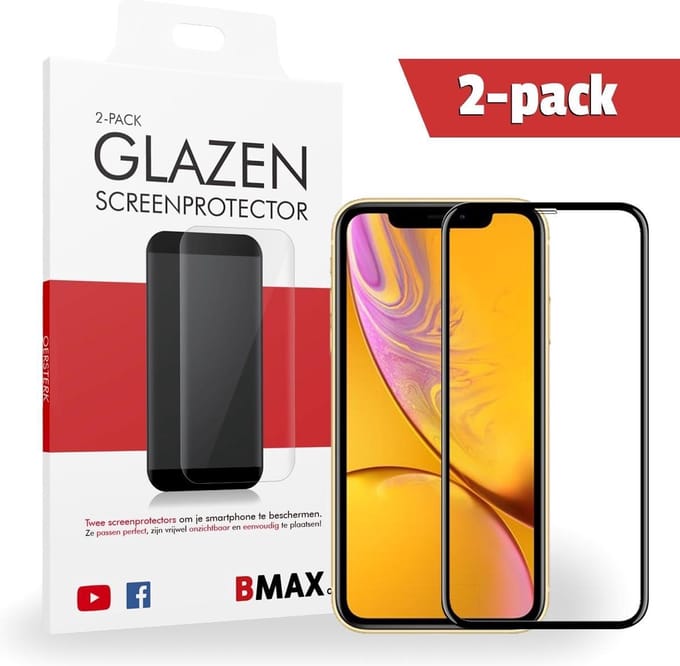 2-pack BMAX geschikt voor iPhone XR Screenprotector Full Cover Glas | Dekt het volledige scherm! | Beschermglas | Tempered Glass