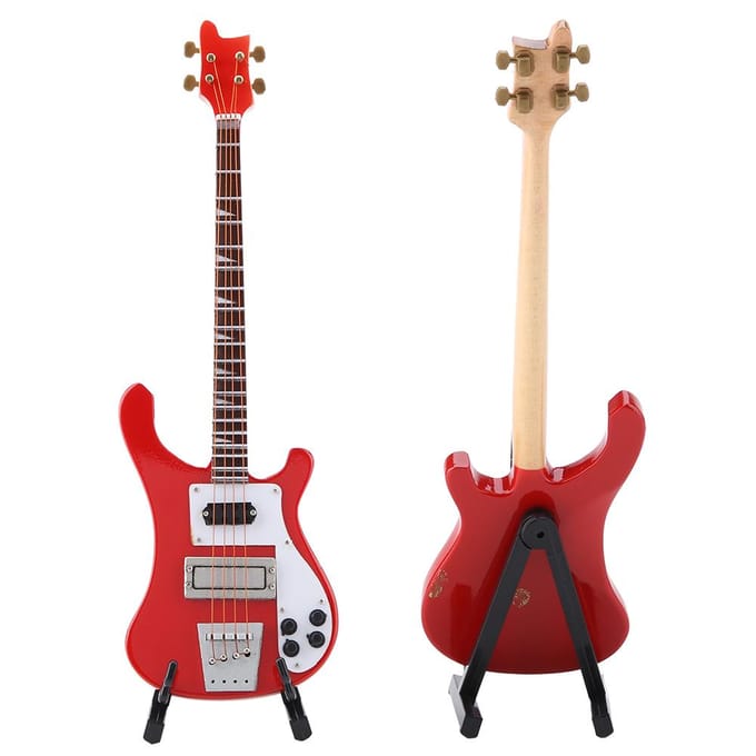 Rode Miniatuur Basgitaar Replica met Standaard en Koffer Instrument Model Sieraden Kerstcadeau red