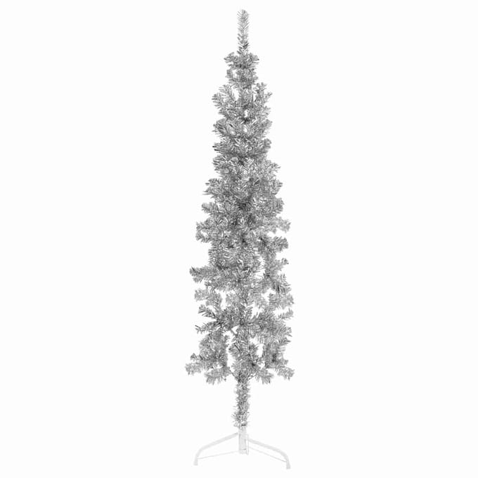vidaXL - Kunstkerstboom - half - met - standaard - smal - 150 - cm - zilverkleurig