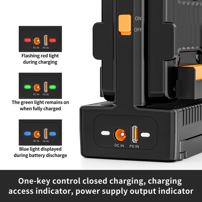 ZGCINE VM-C2 Kit Dual-Channel V-Mount Batterijlader V Lock Batterijlader 100W USB-C PD Snel US Plug black