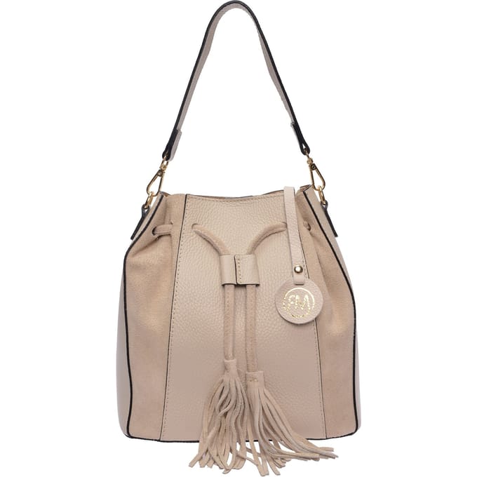 Roberta M Beige Rundleer Tas