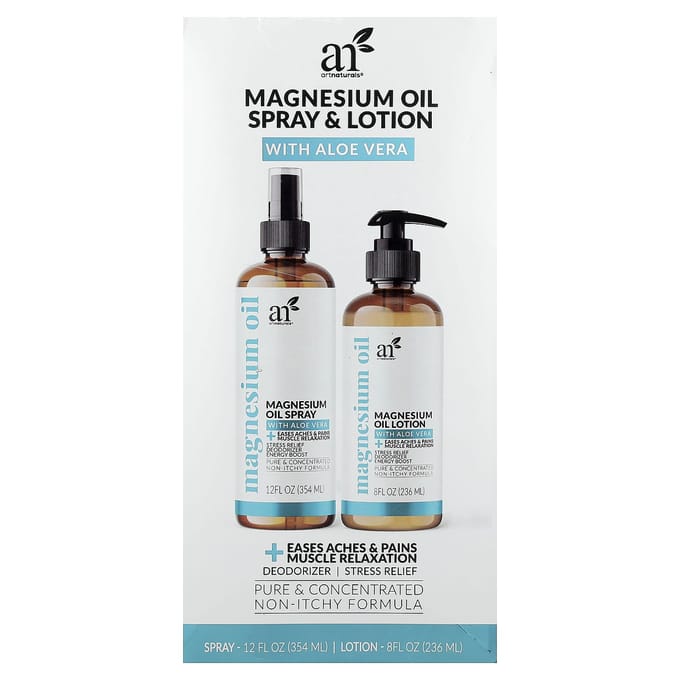 artnaturals, magnesiumolie, spray & lotion, 2-delige set black