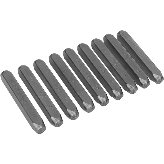 9 Stuks Cijfer Stempel Set Professionele 5 mm Cijfer Pons Set met Opbergdoos voor Sieraden Ambacht Stempelen Leer gray