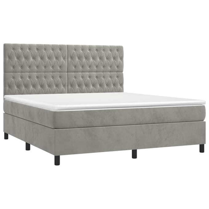 vidaXL - Boxspring - met - matras - en - LED - fluweel - lichtgrijs - 180x200 - cm