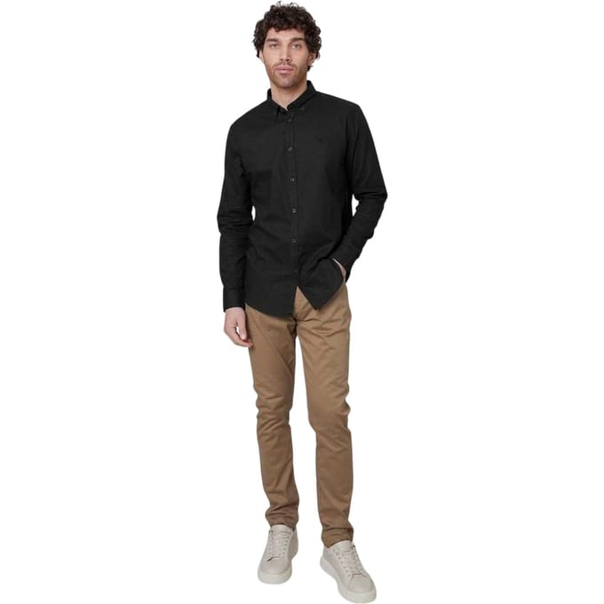 Threadbare Herenoverhemd met knopen, standaardpasvorm (Zwart)