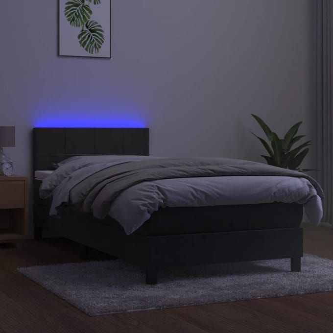 vidaXL - Boxspring - met - matras - en - LED - fluweel - donkergrijs - 90x190 - cm