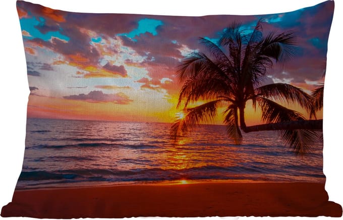 Buitenkussens - Tuin - Palm - Zonsondergang - Strand - Zee - Horizon - 50x30 cm
