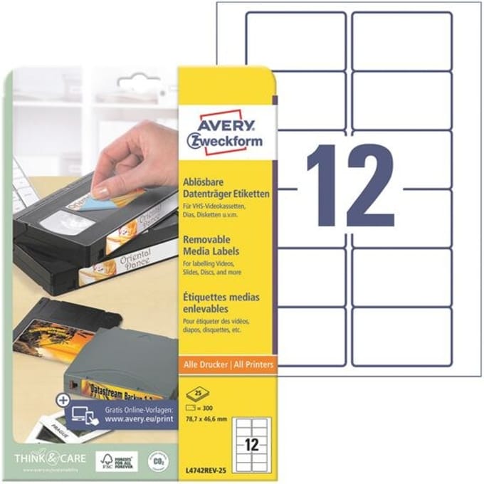 Etiket Avery ILK 78 - 7x46 - 6mm wit NP 25 vel 12 etiketten per vel