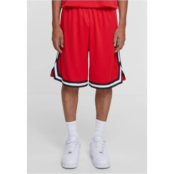 Urban Classics - Stripes Mesh Korte broek - S - Rood/Zwart