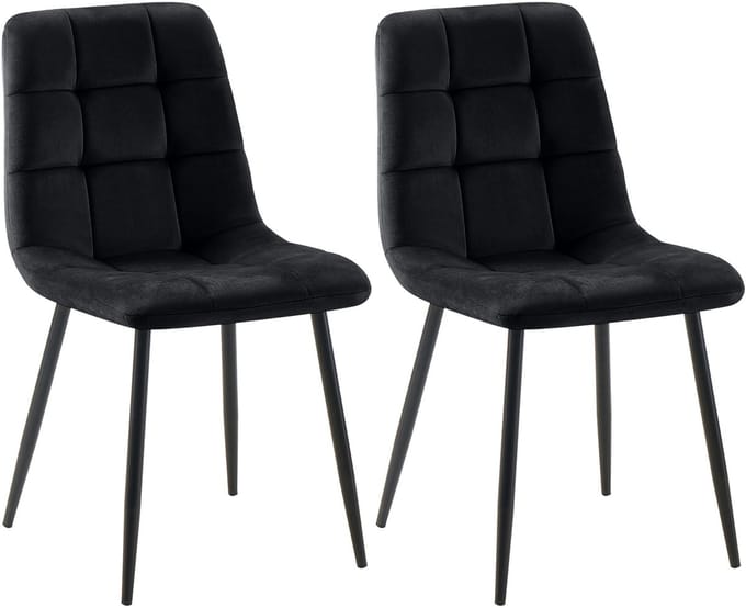CLP Set van 2 Eetkamerstoelen Tilde - Gestoffeerd - Metalen Onderstel - belastbaar tot 150 kg - Fluweel/zwart