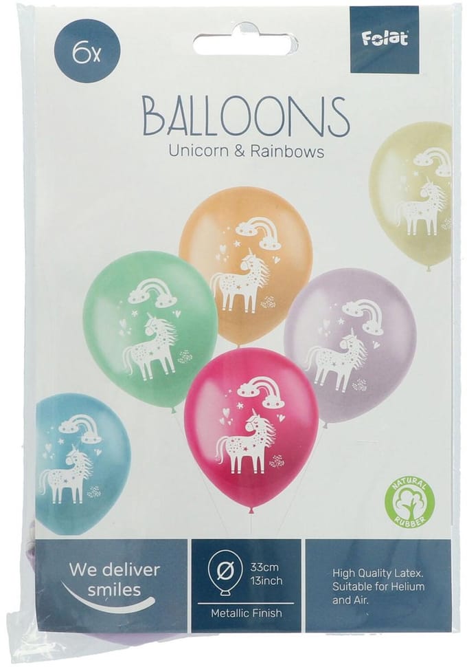 Ballonnen Eenhoorn en Regenboog 33cm | 6 stuks