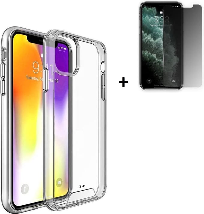 Hoesje Geschikt voor iPhone 11 Pro Max - Screenprotector iPhone 11 Pro Max - iPhone 11 Pro Max Hoesje Transparant Siliconen Case + Privacy Screenprotector