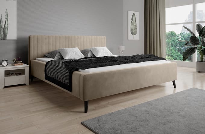 Meubella - Tweepersoonsbed Jackson - Beige - Velvet - 180x200 cm