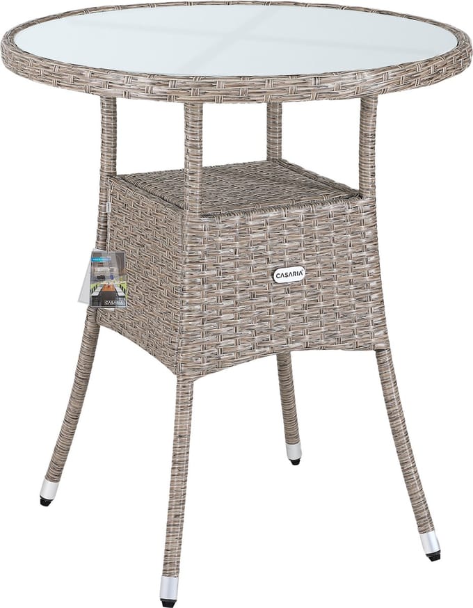 Casaria Bijzettafel - Rond 60cm Weerbestendig Polyrattan - Grijs Beige