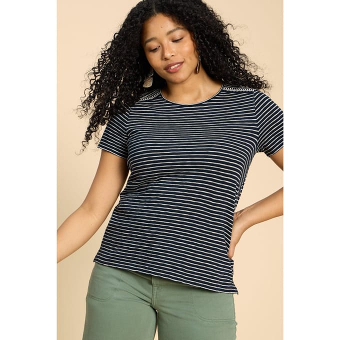 White Stuff Abbie Embroidered Stripe Tee Ivory Multi Taglia: 14 | Maglie Sportivi Outlet | Donna | Bianco