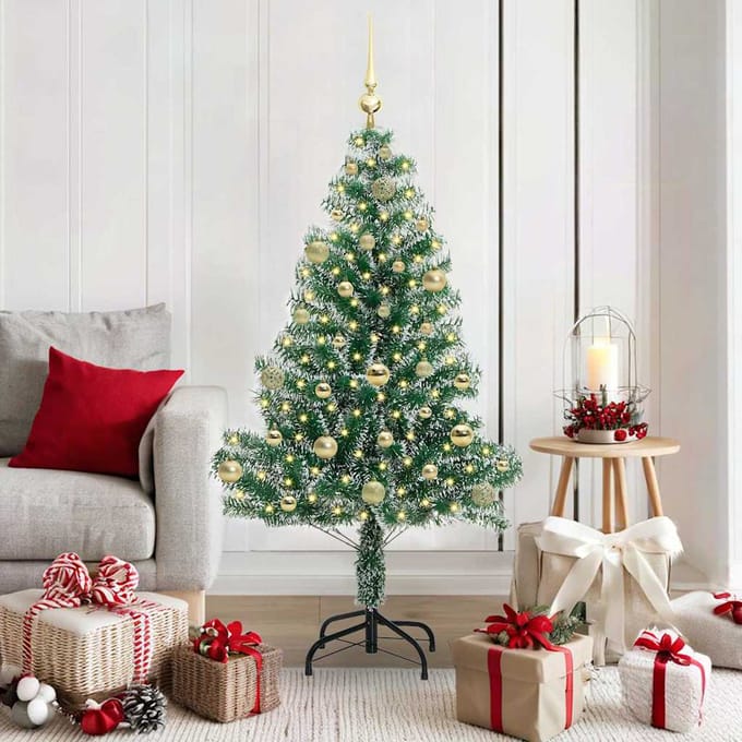 vidaXL - Kunstkerstboom - Sneeuw - Gevlokt - met - LED - Licht - Groen - en - Wit - 150 - cm